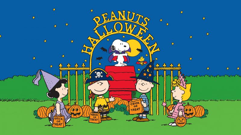 Peanuts, Trick or treat, Halloween background, Halloween pumpkins, 5K, Cartoon, Friends, Snoopy