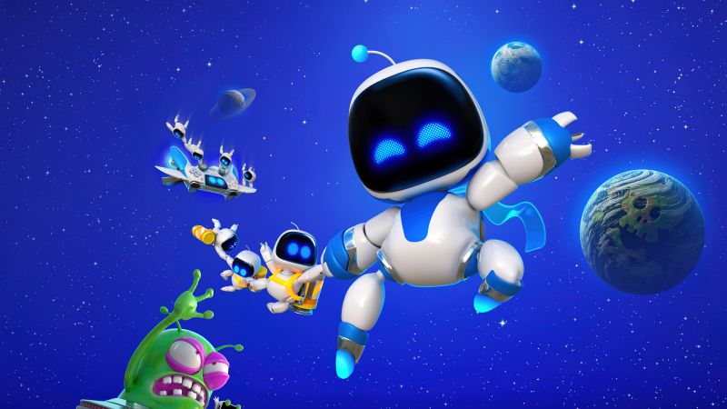 Astro Bot, 2024 Games, 5K, PlayStation 5, Blue background, Wallpaper