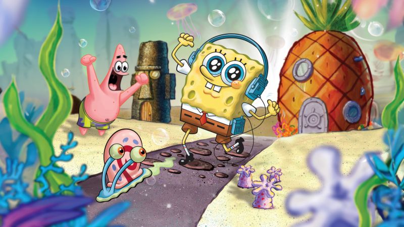 SpongeBob SquarePants, Comedy, Funny, Cartoon, Patrick Star, Gary the Snail, 5K, SpongeBob smiley face, Wallpaper