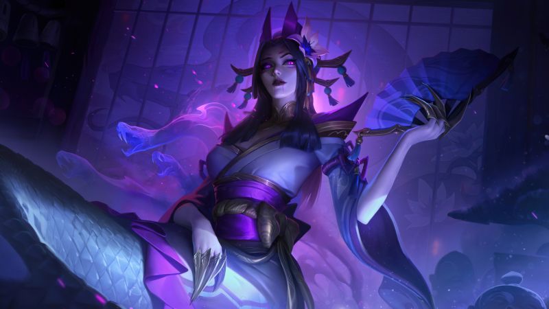 Spirit Blossom Cassiopeia, League of Legends, Purple aesthetic, Wallpaper