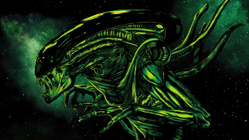 Alien, Xenomorph, Green, Dark background, 5K, 8K, Wallpaper