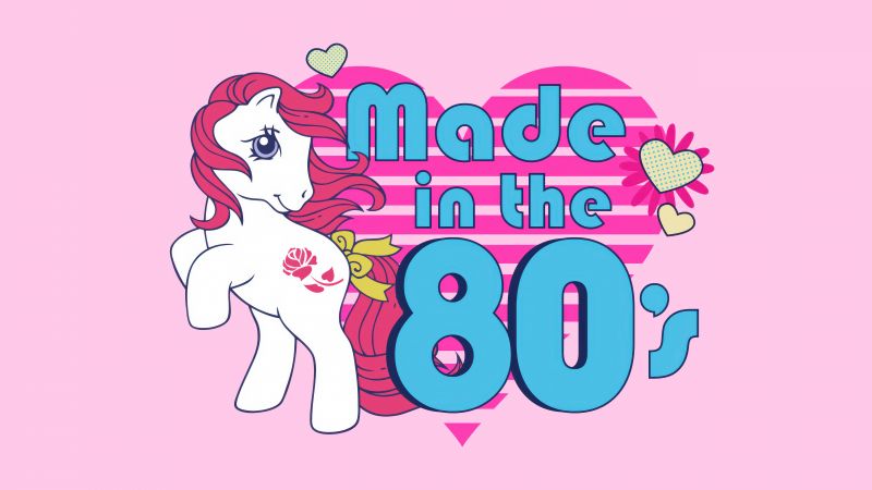 Made in the 80's, Unicorn, 5K, Pink background, Pastel background, Pastel pink, Pink Heart, RetroWave art, Girly backgrounds, Wallpaper