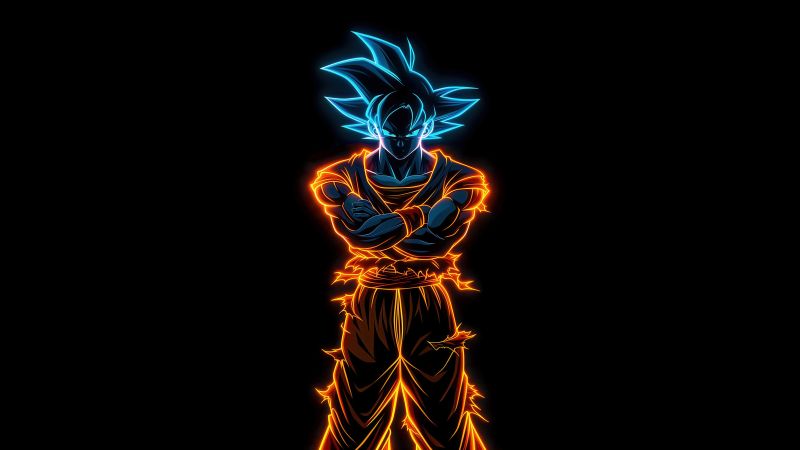 Son Goku, AMOLED, Glowing, Black background, 5K, 8K