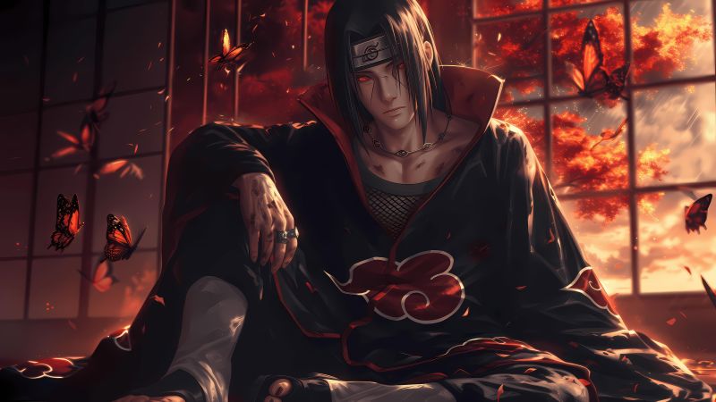 Itachi Uchiha, Red, Sharingan, Naruto, 5K, Wallpaper