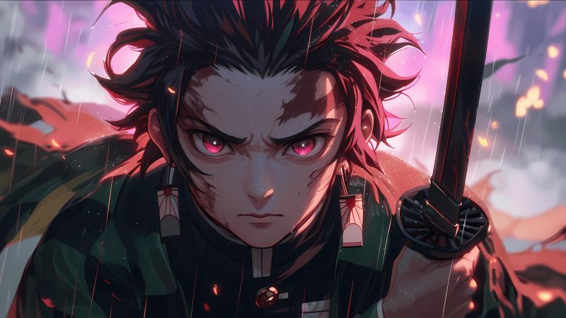 Tanjiro Kamado, Intense, Demon Slayer: Kimetsu no Yaiba, 5K, Fearless, Wallpaper