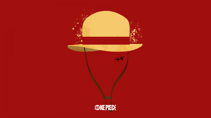 Monkey D. Luffy, Hat, Minimalist, Red background, 5K, 8K, One Piece