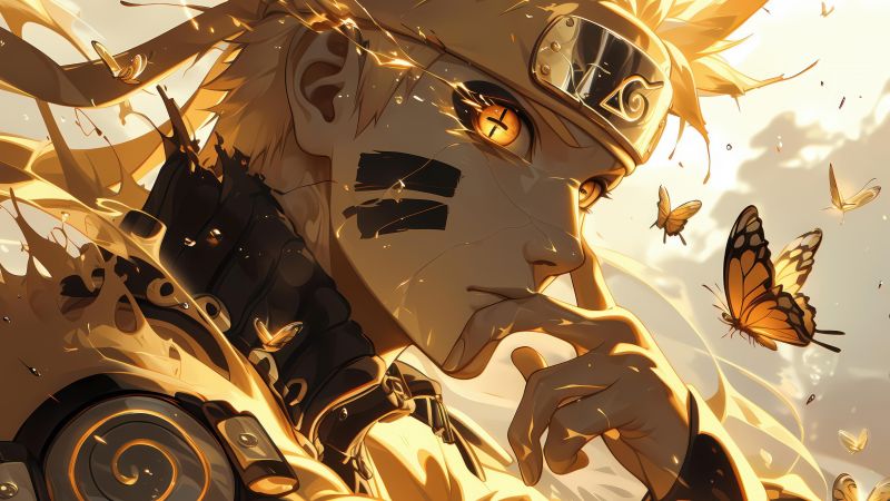 Golden, Naruto Uzumaki, Artwork, 5K, AI art, Wallpaper