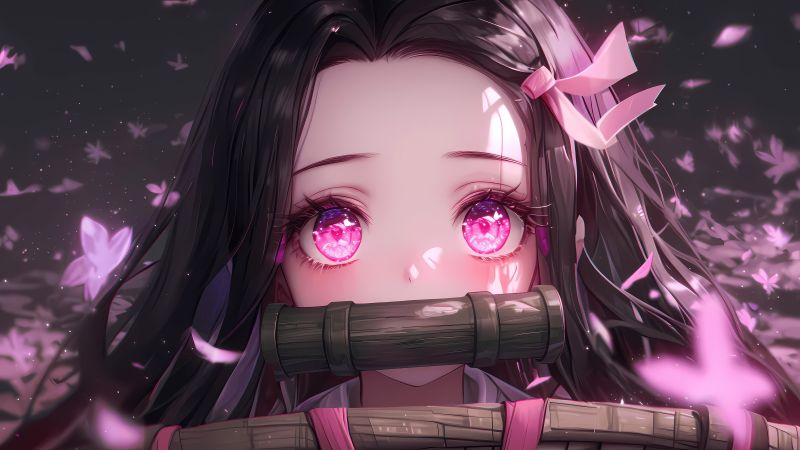 Nezuko Kamado, Cute art, Pink aesthetic, Kimono, Demon Slayer: Kimetsu no Yaiba, Wallpaper