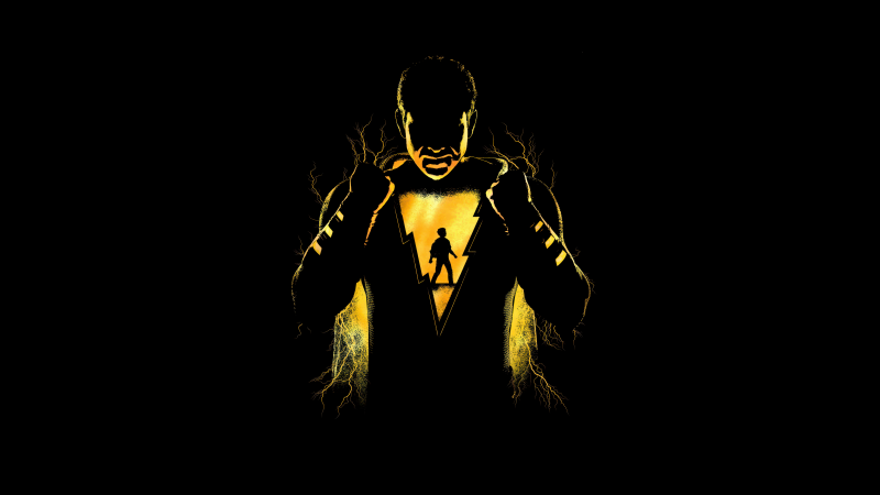 Shazam!, AMOLED, Lightning, Black background, 5K, 8K, Silhouette, DC Superheroes, Minimal art