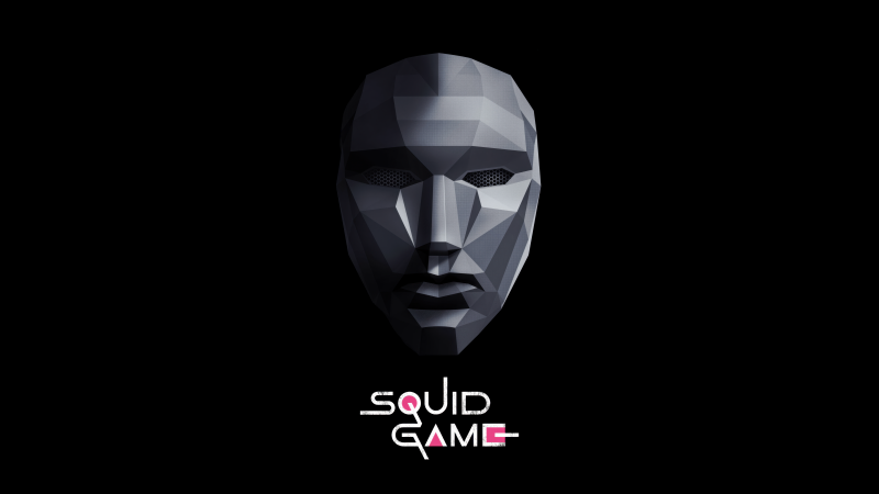 Squid Game, Face Mask, Boss, 5K, 8K, Black background, Minimal art, AMOLED, Geometric