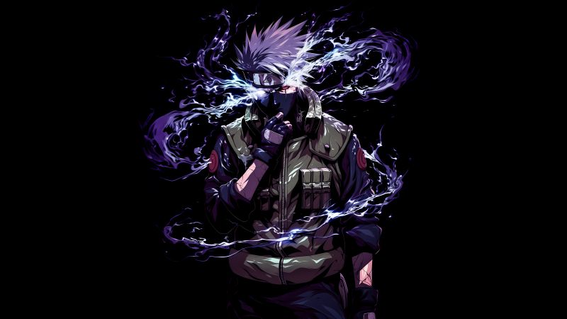 Kakashi Hatake, AI art, 5K, 8K, Naruto, AMOLED, Black background