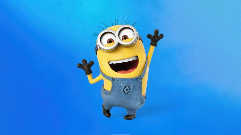 Minion, Blue background, 5K, Despicable Me, Wallpaper