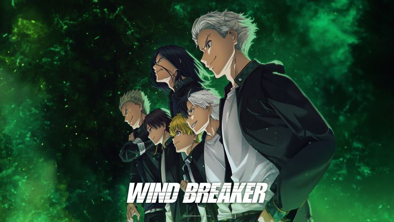 Wind Breaker, 5K, Green background, Haruka Sakura, Akihiko Nirei, Hayato Suo, Anime series