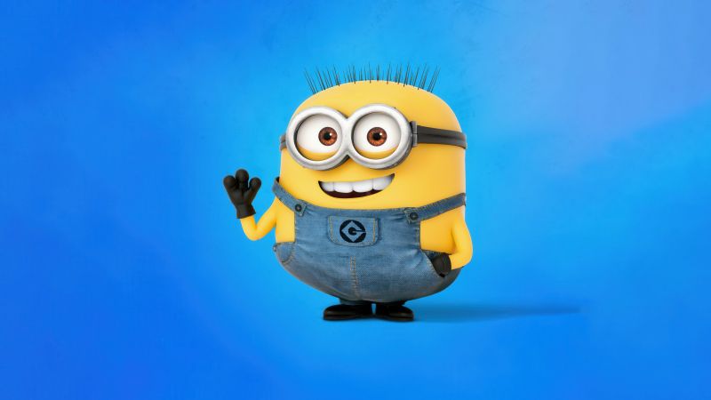 Minion, Smiling, 5K, Blue background, Despicable Me, Wallpaper