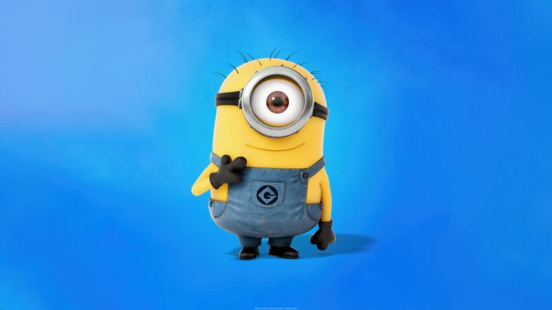 Minion, Blue background, 5K, 8K, Despicable Me