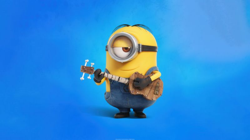 Stuart, Minion, 5K, 8K, Blue background, Despicable Me, Wallpaper