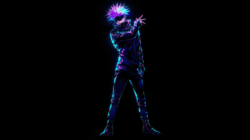 Satoru Gojo, Neon art, AMOLED, 5K, Black background, Wallpaper