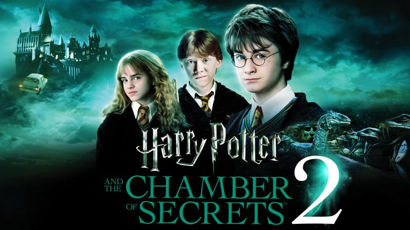 Harry Potter and the Chamber of Secrets, Movie poster, Daniel Radcliffe as Harry Potter, Emma Watson as Hermione Granger, Ron Weasley