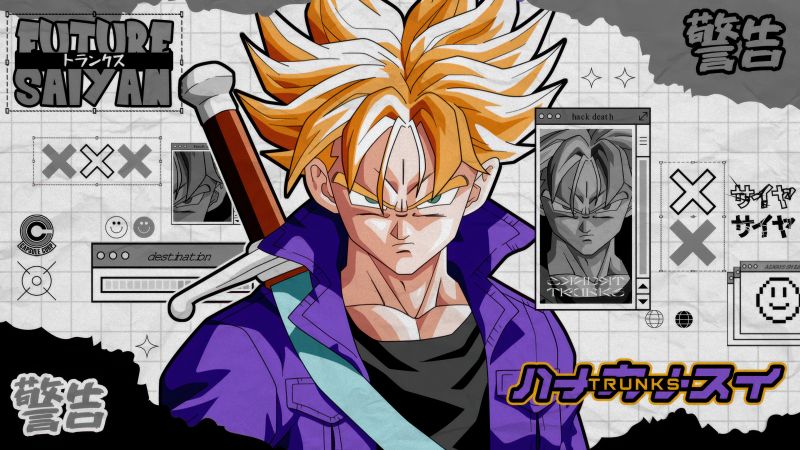 Trunks, Future Saiyan, Dragon Ball Super, Monochrome background