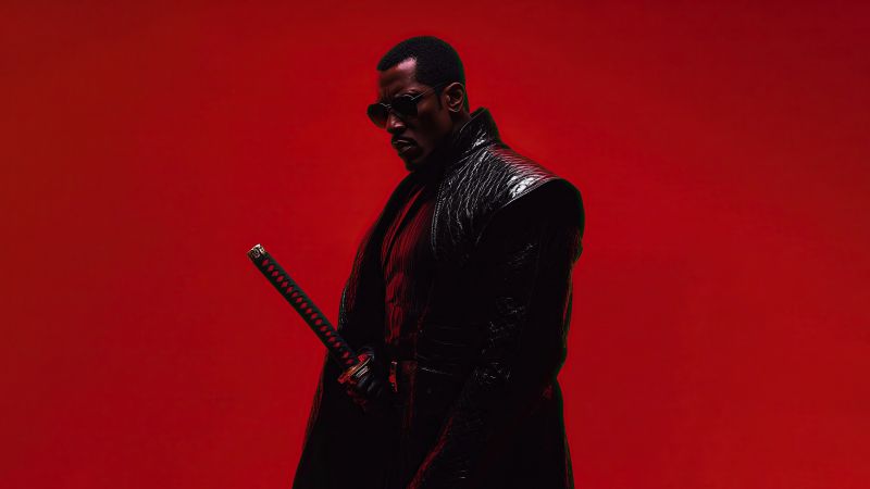 Blade, Red background, 5K, Wallpaper