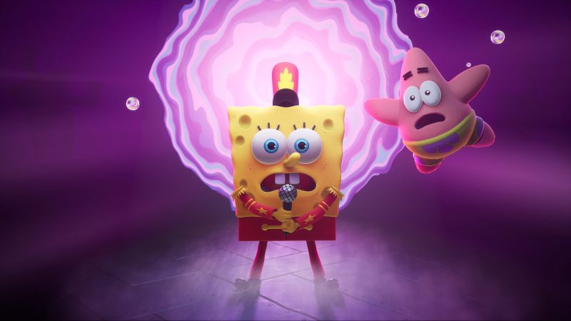 SpongeBob SquarePants: The Cosmic Shake, Video Game, Pink background, Patrick Star, Wallpaper