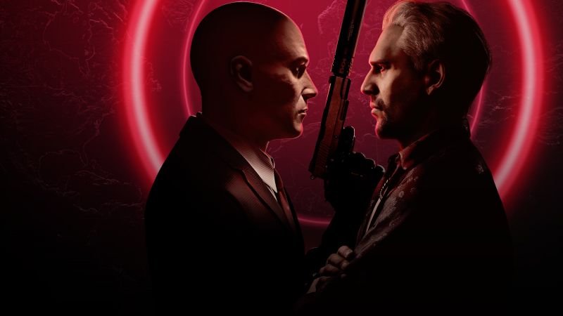 Hitman World of Assassination, Video Game, Dark red, Red background, Wallpaper