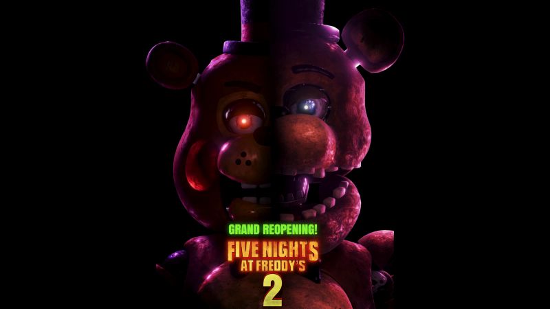 Toy Freddy, Withered Freddy, Five Nights at Freddy's 2, 8K, Black background, 5K, Freddy Fazbear, Freddy (FANF), 2025 Movies