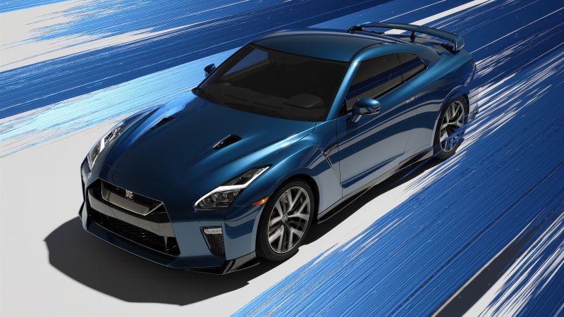 Nissan GT-R, Blue aesthetic, Sports car, 5K