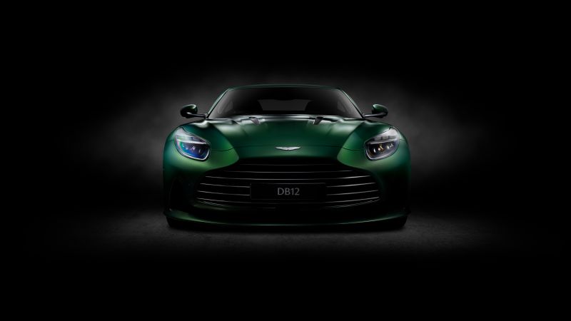 Aston Martin DB12, Dark background, Sports cars, 5K, 8K, Wallpaper