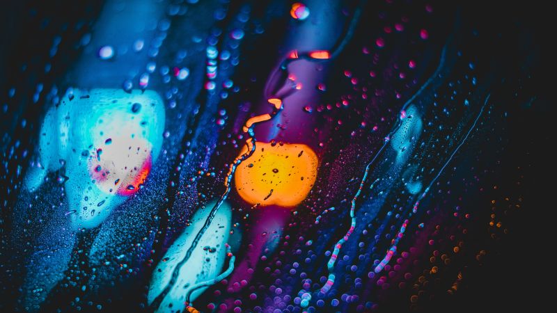 Rain, Lights, Bokeh, Blur, Glass, Water drops, 5K, Wallpaper
