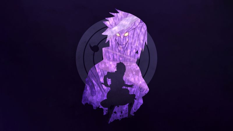 Sasuke Uchiha, Susanoo mode, Purple aesthetic, Purple background, Dark purple, 5K, Naruto, Mangekyo Sharingan