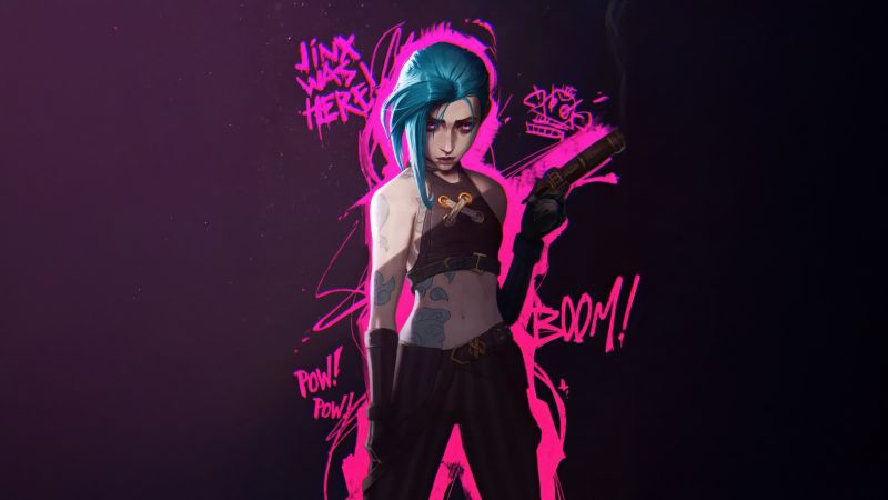 Jinx, Pink aesthetic, Arcane: League of Legends, 5K, Wallpaper