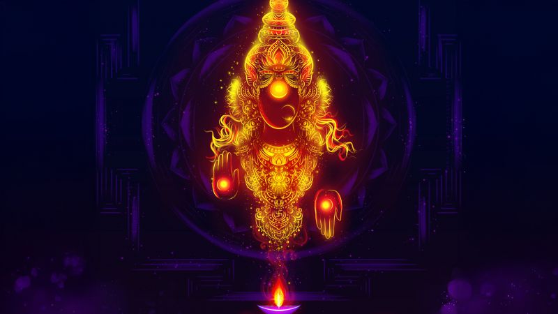 Goddess Lakshmi, Digital Art, Glowing, Hindu goddess, 5K, Wallpaper