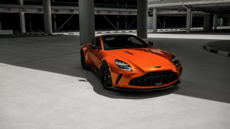 Aston Martin Vantage, V8 Twin Turbo Sportscar, 2025, 5K, 8K, Orange cars, Wallpaper