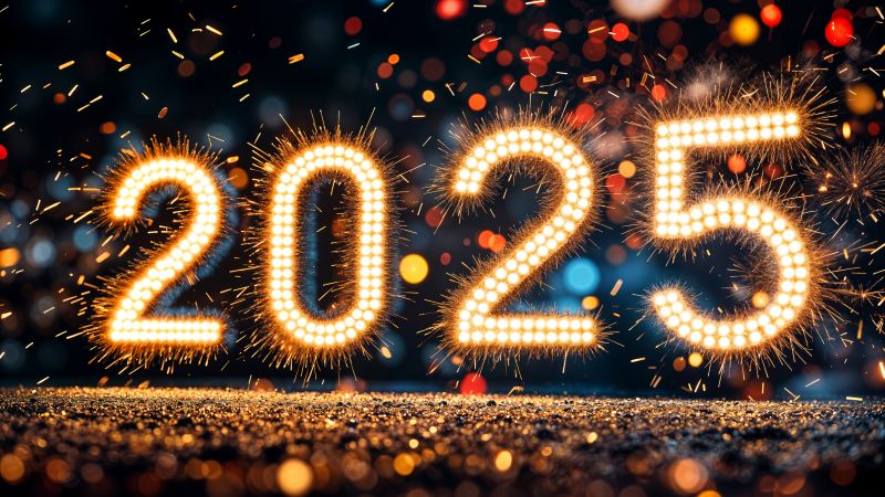 2025 New Year, Sparklers, Fireworks, New Year celebrations, Sparkles, Typography, Wallpaper