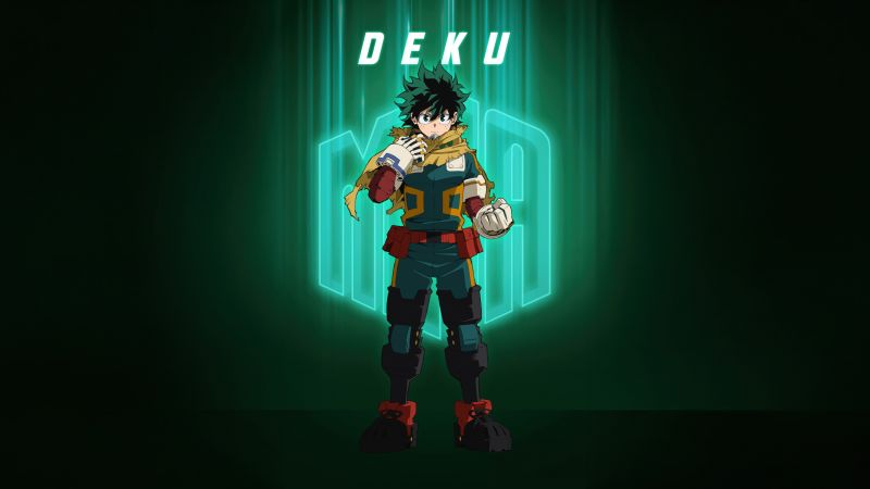 Izuku Midoriya (Deku), My Hero Academia, Season 7, 5K, Green background, 8K