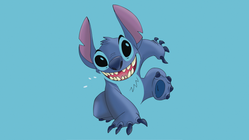 Stitch, 8K, Cyan background, Cartoon, 5K