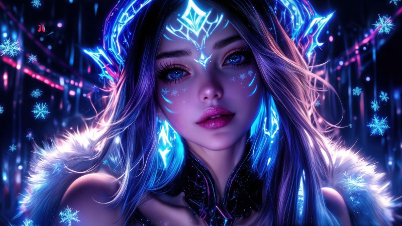 Dream girl, Neon art, Asian Girl, Anime girl, 5K, AI art