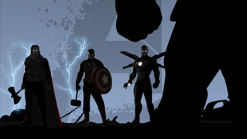 Avengers: Endgame, Thor, Captain America, Iron Man, Thanos, Illustration, Black, Wallpaper