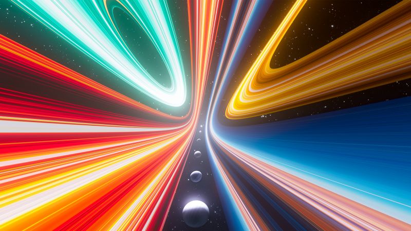 Vibrant, Cosmic scene, Light Streaks, Futuristic, Planets, Galaxy, Warp, Multicolor, Celestial, Colorful space, 5K, Stars, Aesthetic, Infinity, Motion, Dynamic, Bright, Radiant, Universe, Illumination, Neon, Velocity