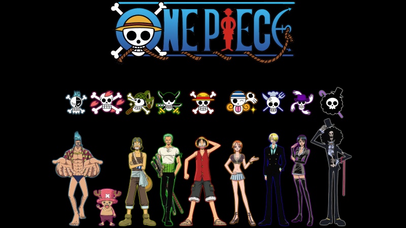 One Piece, Character poster, Franky, Tony Tony Chopper, Usopp, Roronoa Zoro, Monkey D. Luffy, Nami, Sanji, Nico Robin, Soul King Brook, Black background, AMOLED, 5K