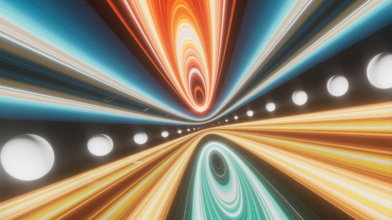 Futuristic, Light streaks, Dynamic, Symmetry, Vanishing point, Neon colors, Energy, Cosmic phenomena, Abstract design, Warp, Light effects, 5K, Infinity, Motion, Dynamic, Bright, Radiant, Universe, Illumination, Velocity