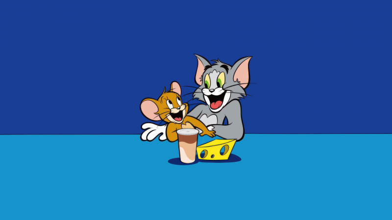 Tom and Jerry, 8K, Cartoon, Blue background, Tom & Jerry, 5K, Tom cat, Jerry mouse