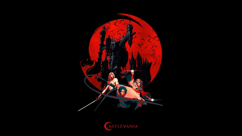 Castlevania Trio, Blood Moon, 5K, Black background