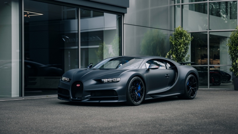 Bugatti Chiron Sport, Matte black, Sports cars, Urban