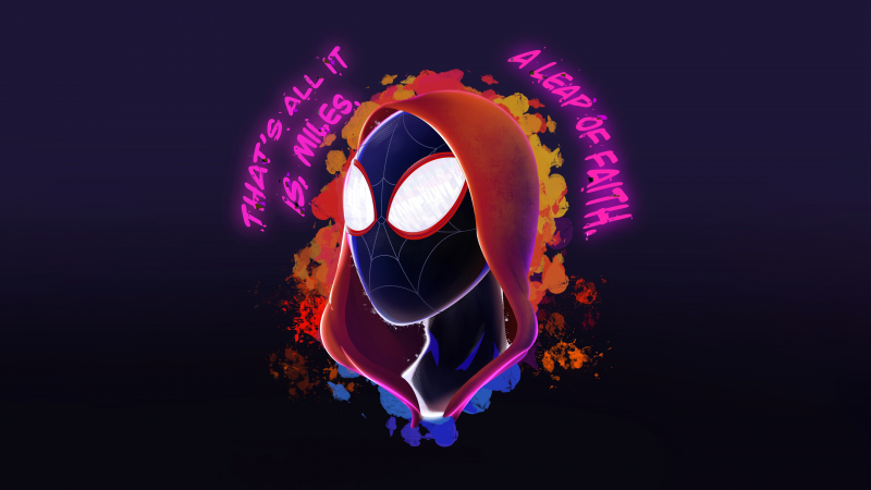 Miles Morales, Leap of Faith, Artwork, Neon art, Dark background, Marvel Comics