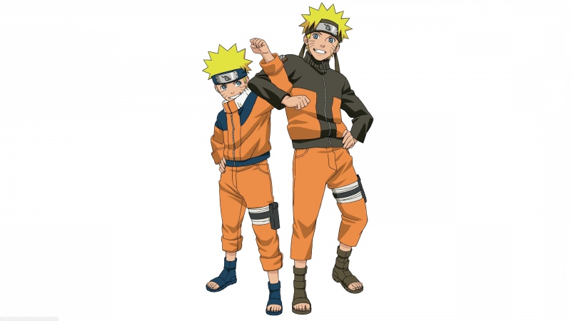 Young Naruto vs Old Naruto, White background, Naruto Uzumaki