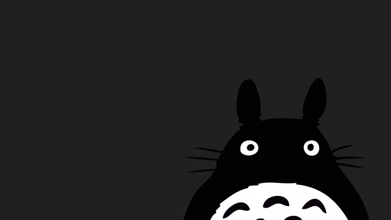 Totoro, Minimalist, Dark background, Black and White, My Neighbor Totoro, Studio Ghibli, Tonari no Totoro, 5K