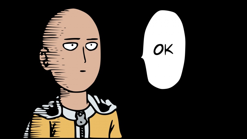 Saitama, OK, One Punch Man, Black background, AMOLED, Minimalist