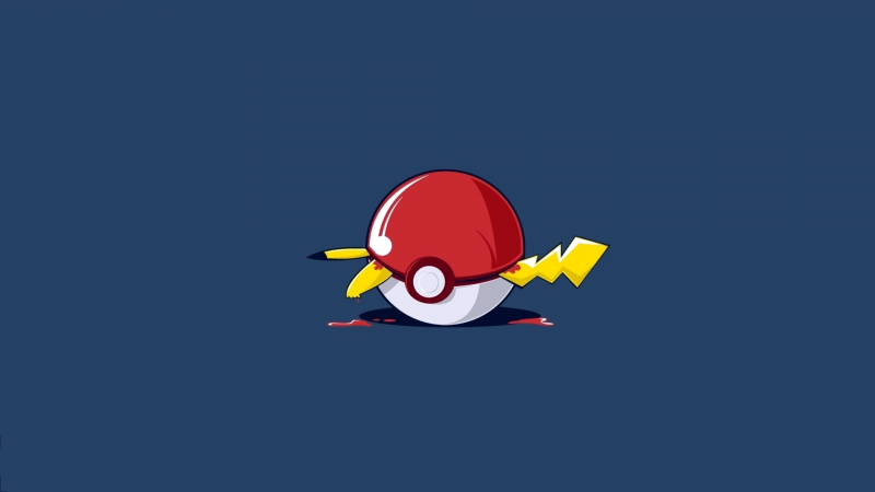 Pokeball, Pikachu, Minimalist, Blue background, Wallpaper